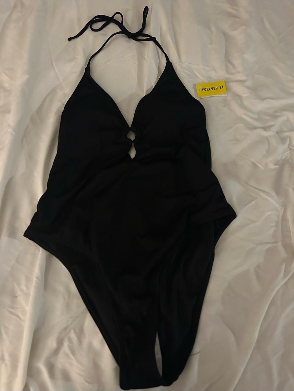 Forever 21 Black Halter Ring-Detail One-Piece Swimsuit